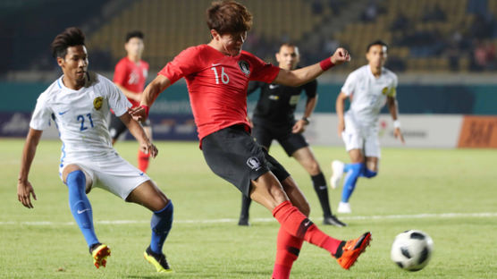 한국, 말레이시아에 전반 0-2로 종료