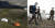 지난 18일(현지시간) 북한 백두산서 캠핑(왼쪽)하고 북한 군인들 앞을 지나 하이킹하는 하는 외국인 관광객들(오른쪽) [백두산 AP=연합뉴스] 