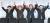 자유한국당 원내대표 후보들이 지난 8일 초선 의원들과의 간담회에서 손을 맞잡고 있다. 왼쪽부터 홍문종·유기준·한선교·김성태 의원. [연합뉴스]