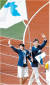 2003년 8월 21일 대구 유니버시아드 개회식에 한반도기를 들고 한국 남자배구 최태웅(오른쪽)과 북한 여자펜싱 김혜영이 입장하고 있다. [연합뉴스]