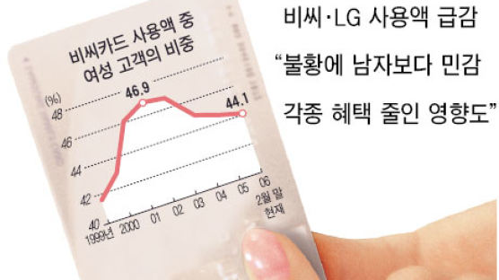 카드 안 긁는 그녀들… 비씨·LG 사용액 급감