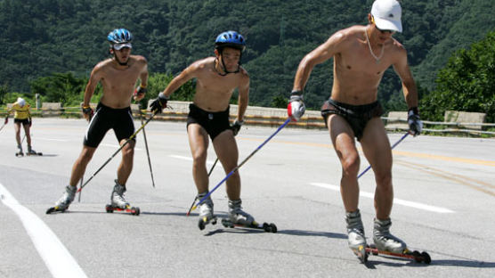 [사진] 삼복 더위 속 스키훈련
