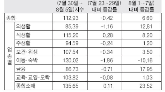 휴가철 소비도 뒷걸음질 … Joins-SK 지수 지난주 0.42% 하락