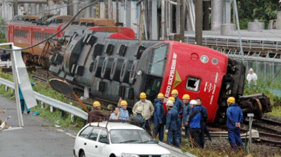 [사진] 태풍에 뒤집힌 열차