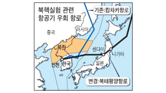 북한 영공 통과 노선 아시아나 항로 변경