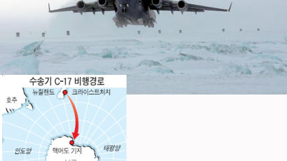 [사진] 남극기지 보급작전 … '얼음 활주로' 이륙하는 C-17