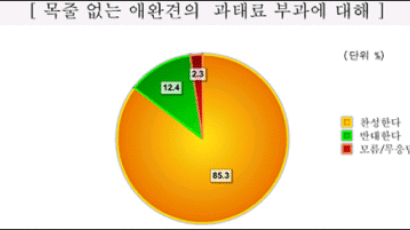 [Joins풍향계] "목줄 없는 애완견 과태료 부과 찬성" 85.3%