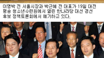 이명박 "왜 내 국가관 문제 삼나" 박근혜 "말 180도 바꾼 이유 궁금"