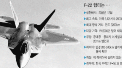 미국 "최첨단 F-22 랩터 상세 정보 못 준다"