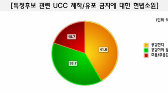 [Joins풍향계] 특정후보 동영상 UCC 헌법소원 "공감한다" 41.6%