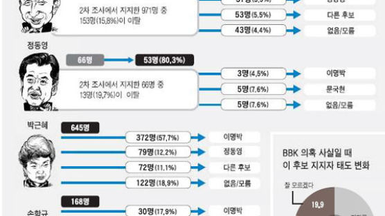 노 대통령 지지자들 33.7% 이명박 > 25.9% 정동영