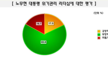 [Joins풍향계] "노대통령 위기관리능력 부정적" 65.8%