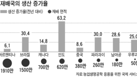 [GraphicJERI] 곡물값 오르자 GMO 재배 많아져 … 한국 식탁에도 오른다