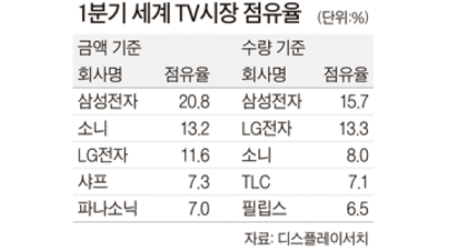 삼성, 세계 TV시장 점유율 20% 넘어