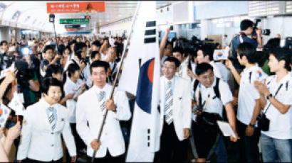 [사진] “니 하오” 한국선수단 베이징 입성