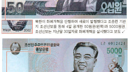 북한 새 돈 ‘2002·2008 미스터리’