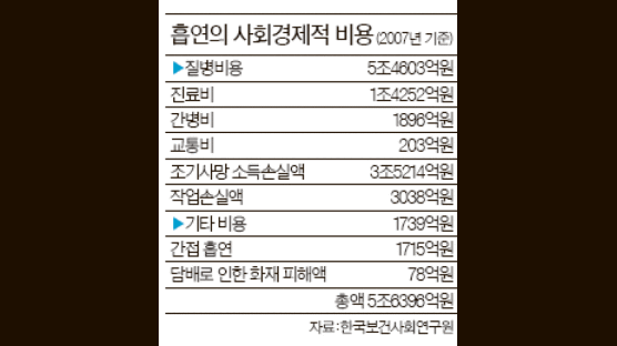 담배연기에 쓸려간 돈 한 해 5조