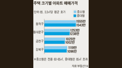 중소형 > 중대형 … 아파트 3.3㎡당 매매가 역전