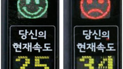 시속 30㎞ 넘으면 화내고 밑돌면 웃고 … 학교 앞 교통안전 지킴이