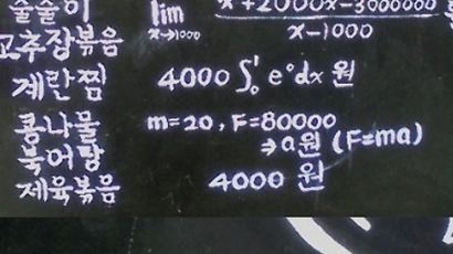 [사진] "제육볶음만 먹어?" 수학공식 메뉴판에 네티즌 폭소