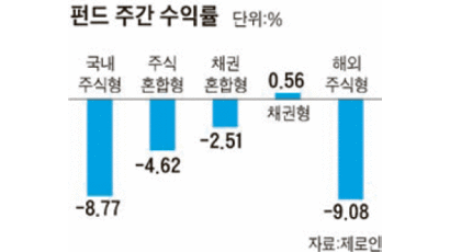 [펀드 시황] 국내 주식형 -8.77%, 해외 주식형 -9.08% ‘최악’