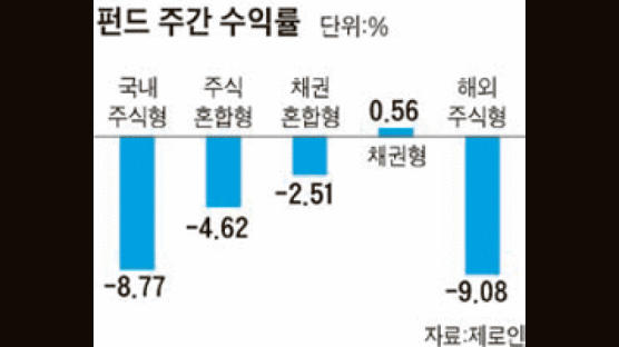 [펀드 시황] 국내 주식형 -8.77%, 해외 주식형 -9.08% ‘최악’