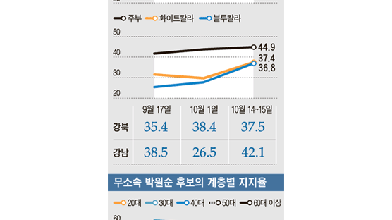나경원 상승, 박원순 주춤 … 지지율 격차 한 달 새 9%P → 1%P