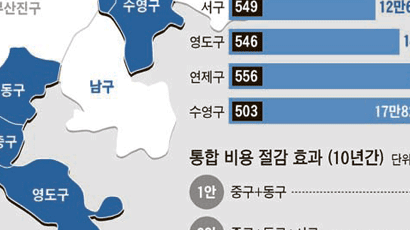 부산 중구 - 영도구 인구 3배 차, 공무원 수는 비슷