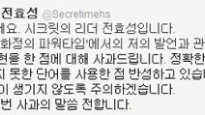 시크릿 전효성 사과, 민주화 발언…"정확한 뜻 몰랐다"