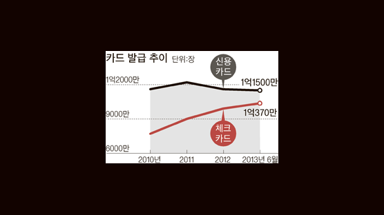 체크카드 발행 1억장 돌파 … 상반기 1장당 41만원 사용