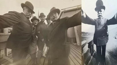 105년 전 셀카 "1909년 남자들 모여서 같이 찍은 사진 보니, 찍기 힘들었겠네"