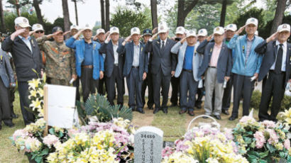 [사진] 월남 파병 50년 … 병사묘역 채명신 장군에게 경례