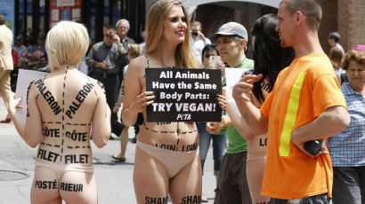 [사진] 팬티만 입고 시위하는 동물보호단체 PETA 