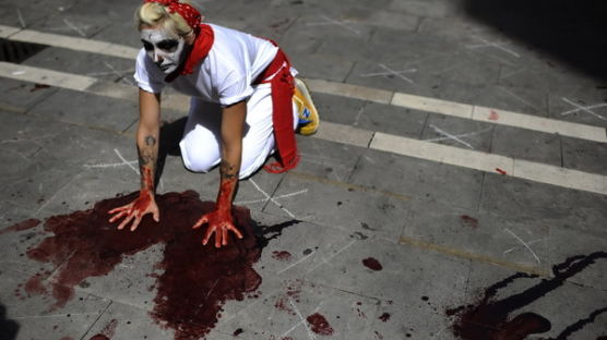 [사진] 피칠갑 男女 … 산 페르민 축제 앞두고