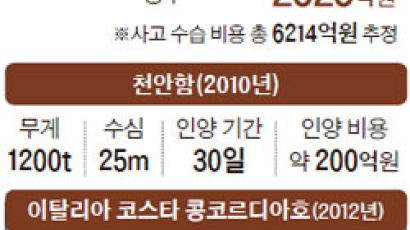 선체 인양에 최장 2년 … 비용 1000억~4000억 추산