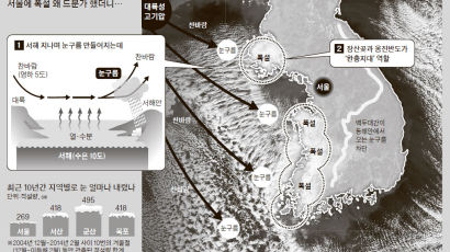 [강찬수의 자연, 그 비밀] 서울 오던 눈폭탄, 옹진반도서 힘 다 빠진다