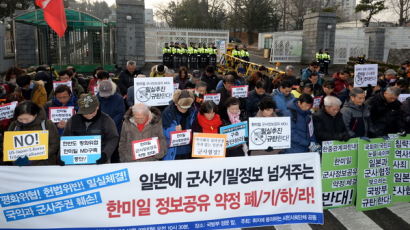 [사진] 한·미·일 군사정보공유 약정 반대 집회