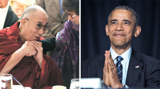 [사진] 몇 미터 거리 두고 만난 오바마와 달라이 라마 