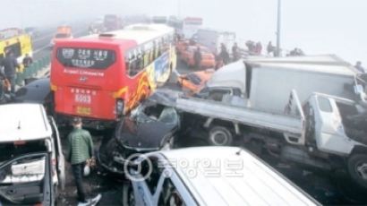 영종대교 106중 추돌사고…관광버스가 승용차를 들이받으면서 시작 
