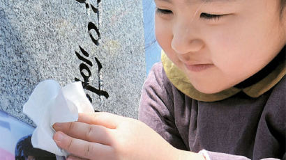 [사진] 천안함 5년 … 아빠 얼굴 닦는 다섯 살 의영이