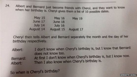 "셰릴의 생일은 언제인가?" 세상을 당황시킨 싱가포르 수학 문제