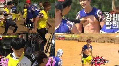 런닝맨 2PM, 격렬한 몸싸움에 옷 찢어진 찬열, 우영…‘탄탄 복근’ 공개