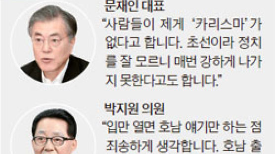  문재인 “카리스마 없어서 …” 박지원 “호남 타령 죄송” 
