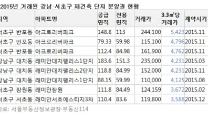 강남권 분양권 거래 최고가 3.3㎡당 5423만원