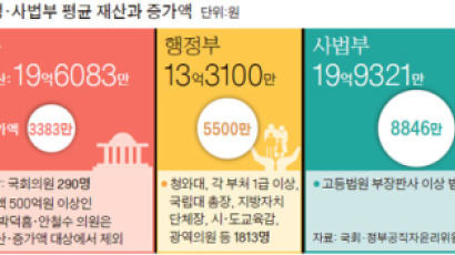 법관 > 행정 공무원 > 의원…불황 속에 1년간 늘어난 재산