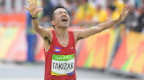 [리우포토] 리우 올림픽 마라톤, '꼴찌만 면하자' 이 악물고 달린 日 개그맨