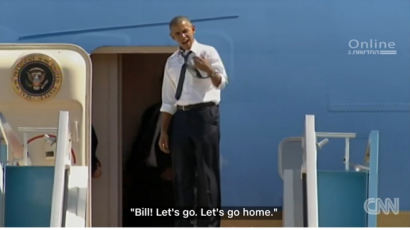오바마 "빌, 빨리 와요~"…귀국길서 클린턴 재촉