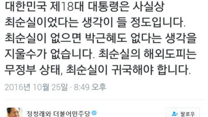 정청래 “최순실 대통령 귀국하십시오. 대통령 전용기 독일로 보내야”