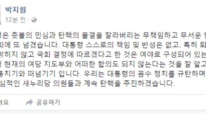 [3차 대국민 담화] 박지원 “朴 대통령 꼼수정치…계속 탄핵 추진”