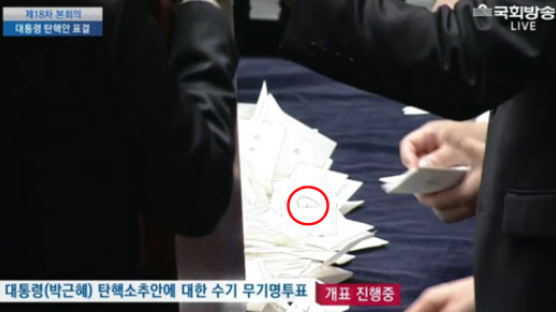 박 대통령 탄핵 투표, '가'에 동그라미 친 무효표 발견